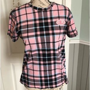 Girls pink plaid t shirt